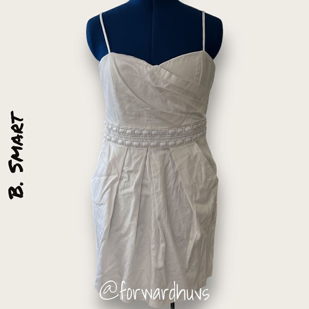 Be Smart White Beaded Dress with Pockets Size 14